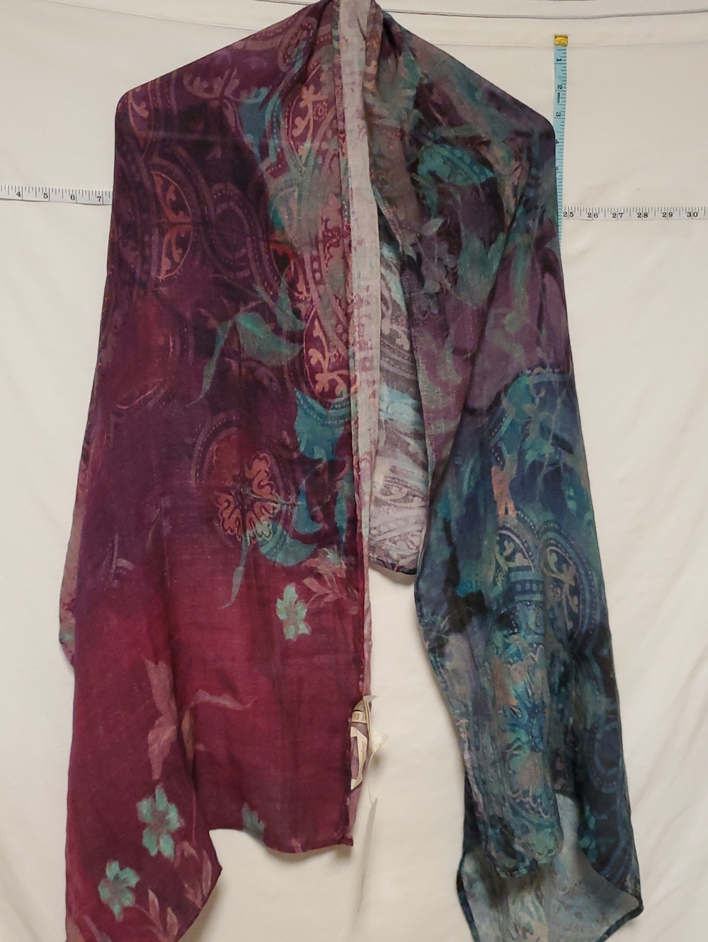 Soft Surroundings Lightweight Floral Cotton Scarf Purple Teal 79x28 Lagenlook